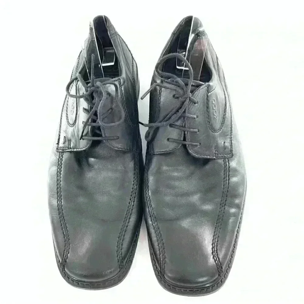 Ecco mens size 44 10-10.5 black leather comfort orthopedic bicycle toe oxfords